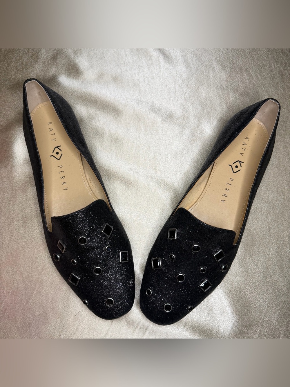 Katy Perry The Turner Black Glitter Studded Loafer Flats Women’s 8.5